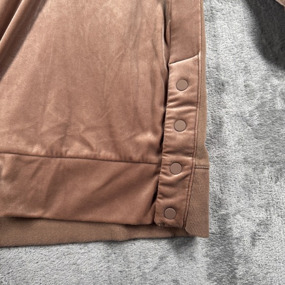 Athleta Sweatshirt Retroplush Velvet Medium Brown Snaps Athleisure Luxe Cozy - Picture 5 of 14